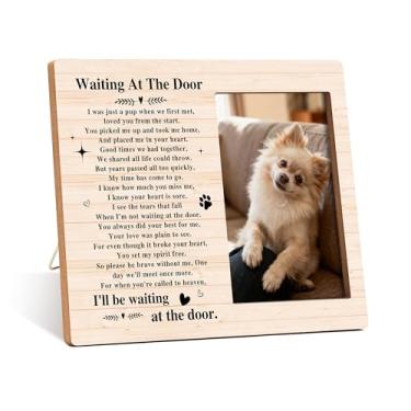 Imagem de Qiwog Porta-retrato memorial para cães e gatos de estimação – Waiting At The Door Dogs Moldura de madeira para mesa – Presentes memorial de simpatia para perda do dono de cachorro e gato – Lembranças