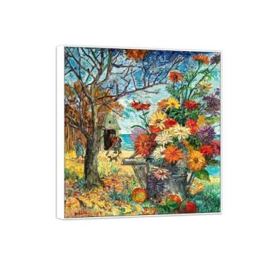 Imagem de BMZFYBS David Burliuk famosas impressões em tela de arte de parede prontas para pendurar. Natureza morta com flores. Pintura com moldura branca para decoração de sala de estar 30 x 35 cm 12 x 13
