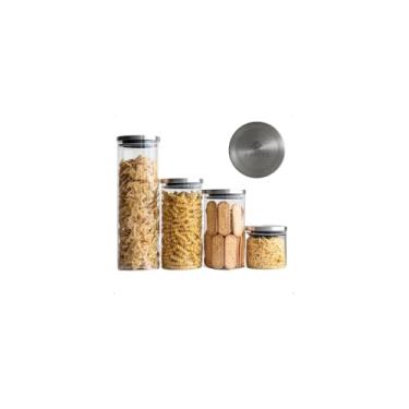 Imagem de Pote de Vidro Circular Hermético, 1000ml, com Tampa de Bambu, Vidro Borossilicato, 10cm x 16cm, para Armazenamento de Alimentos