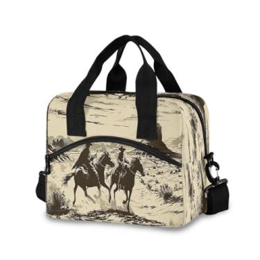 Imagem de Bolsa térmica Two Cowboys montando cavalos no deserto para mulheres para trabalho bolsa térmica à prova de vazamento
