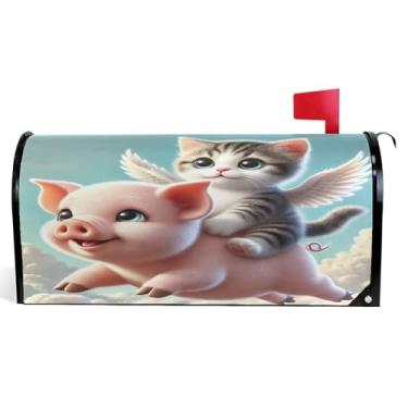 Imagem de Capas magnéticas decorativas para caixa de correio gatinho gato porco impressão primavera caixa de correio envoltórios vinil decorações modernas caixa de correio tamanho padrão 52,6 x 45,8 cm