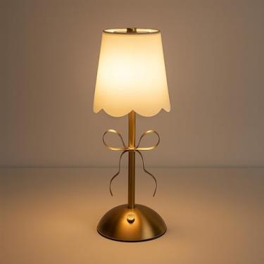 Imagem de Vikye Candeeiro de mesa de arco, lâmpada de cabeceira recarregável sem fio com sombra de tecido, controle de toque regulável para decoração de quarto