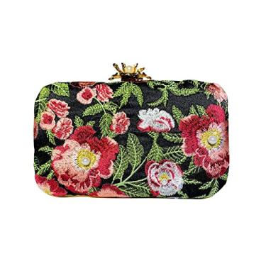Imagem de Colaxi Elegante bordado à noite com alça de corrente bolsa clutch para jantar de casamento, vermelho e preto