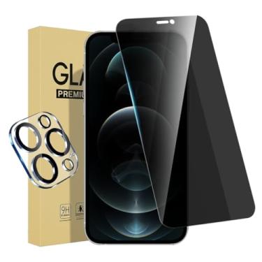Imagem de 1 pacote com protetor de tela de privacidade para iPhone 12pro [6,1 polegadas] + 1 pacote de protetor de lente de câmera antiespião, película de vidro temperado privada, [dureza 9H] - HD
