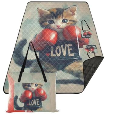 Imagem de TSENQUE Manta de praia à prova d'água de gato gatinho fofo arte digital à prova de areia tapete de piquenique bonito tapete de brincar ao ar livre para grama 203 cm x 152 cm