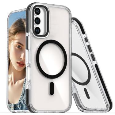 Imagem de Ysnzaq Capa transparente para Samsung Galaxy S25 FE, [antiamarelamento][proteção contra quedas de grau militar] Capa protetora magnética forte à prova de choque para Samsung S25FE, XC preto