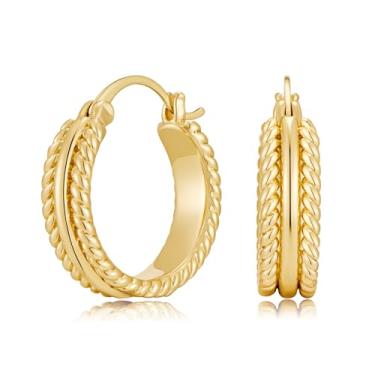Imagem de Brincos de argola torcida de corda dourada para mulheres, banhados a ouro 14K, pequenos, grossos, leves, modernos, joias de presente