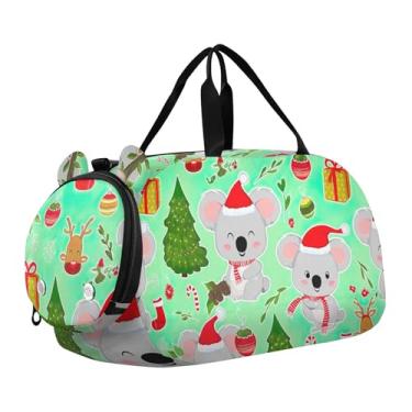 Imagem de Bolsa esportiva para meninos, coalas fofos, Natal, verde, presente de fim de semana, bolsa de viagem para meninas, Lindo presente verde de Natal Koalas, Clássico