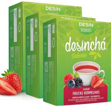 Imagem de Kit 3 Caixas Desinchá Sabor Frutas Vermelhas 10 Sachês 1,5g Suplemento