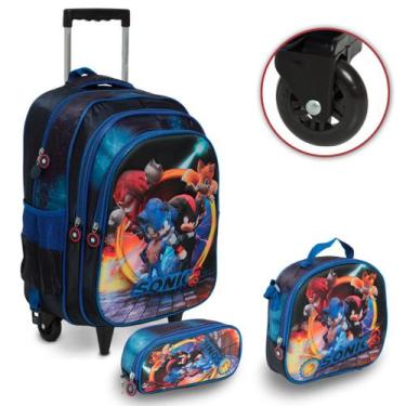 Imagem de Kit Mochila Escolar Masculina Sonic Carrinho Alto Relevo - Plike