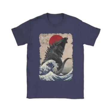 Imagem de Camiseta Masculina De Manga Curta Japonesa Godzilla Great Wave Com Gol