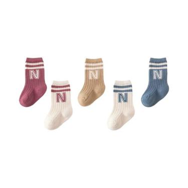 Imagem de Meias De Algodão Brancas Respiráveis Casuais De Cano Médio Para Bebês 