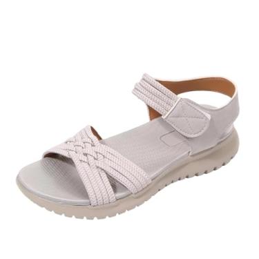 Imagem de Sandálias femininas plataforma peep toe sola grossa casual para verão praia caminhada PU superior, Bege, 38
