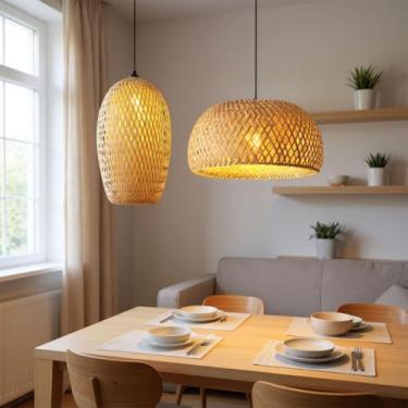 Imagem de Kit Luminária de Teto Lustre Pendente Bambu Fundamentum Malibu 35 e Saint Martin