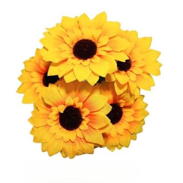 Imagem de Arranjo Buquê de Girassol Artificial Tamanho Grande com 5 Flores de Girassóis P/Decoração Casamento, Arranjos e casa(2 UNID)