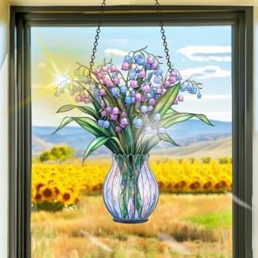Imagem de Suncatcher acrílico colorido, apanhadores de sol de primavera, decoração de janela pendurada, arte de parede de arco-íris, para quarto, interior, exterior, jardim, dia dos namorados, enfeites de