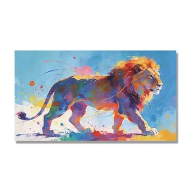 Imagem de NHLDZYH Respingo de tinta leão pintura em tela abstrata arte animal mural vívido chama a atenção para sala de estar decoração de casa moderna. A112. 60 x 108 cm. Apenas tela