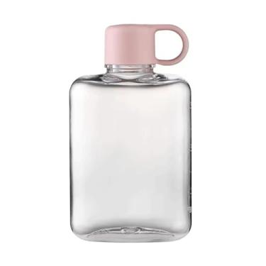 Imagem de Qusmeiyici Garrafa de água de viagem plana de 360 ml, garrafa de água quadrada de plástico reutilizável Tritan sem BPA, compacta à prova de vazamento para acampamento, fitness, esportes ao ar livre