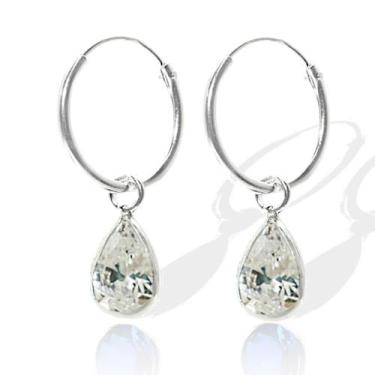 Imagem de Brinco Argola Pingente Gota Zirconia Prata Legitima 925 - Lojas La&Ny 