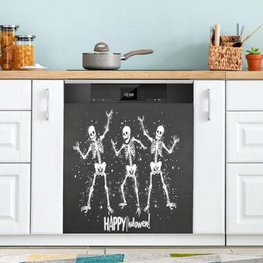 Imagem de xigua Capa de ímã de esqueleto engraçado para lava-louças, adesivos magnéticos decorativos antiarranhões para painel de geladeira e lava-louças, decoração personalizada de cozinha doméstica 58 x 66 cm