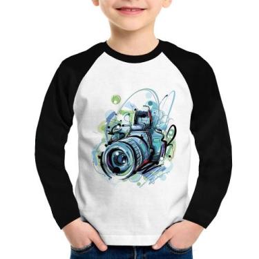 Imagem de Camiseta Raglan Infantil Câmera Fotográfica Manga Longa - Foca na Moda