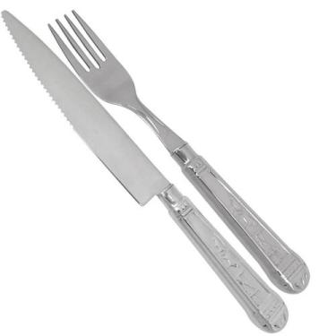 Imagem de Talheres Aço Inox 2 Peças Prateados Garfo e Faca de Churrasco Refeição