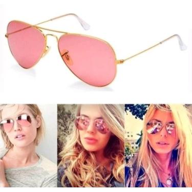 Imagem de Óculos De Sol Aviador 3025 3026 Feminino Dourado Rosa Espelhado Proteç