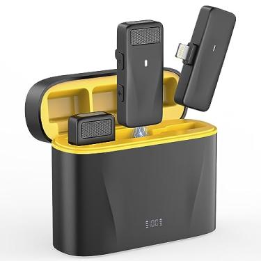 Imagem de Microfone de lapela sem fio para criadores de conteúdo: Mini microfone portátil de lapela com clipe de 2 unidades com cancelamento de ruído, Bluetooth 8H, uso para iPhone, Android, gravação de vídeo