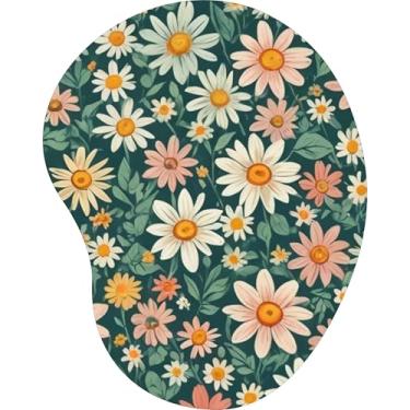 Imagem de Mouse Pad Ergonômico Gota Arte Margaridas Coloridas Fundo Verde