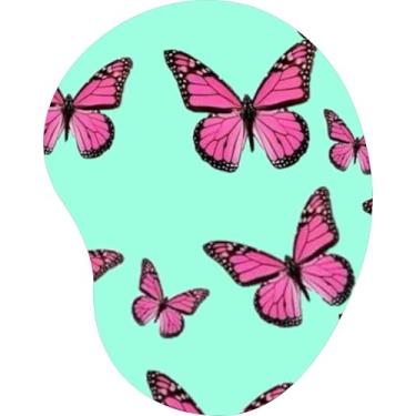 Imagem de Mouse Pad Ergonômico Gota Borboletas Rosa Fundo Menta