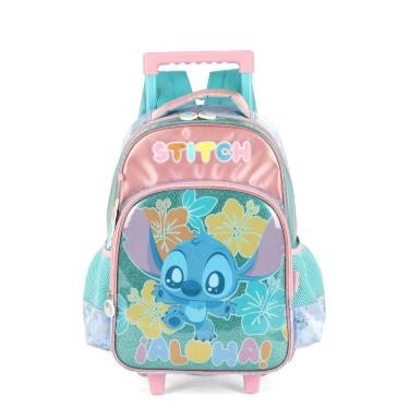 Imagem de Mochila Escolar De Rodinhas Infantil Stitch Turquesa - Luxcel