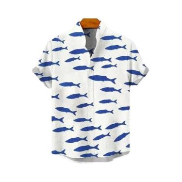 Imagem de Camisa Masculina Casual De Linho Respirável Estilo Retrô Com Estampa D