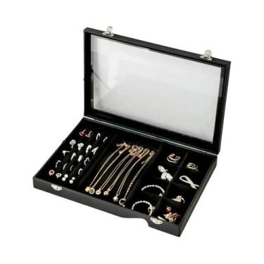 Imagem de Caixa De Armazenamento De Joias Preta Para Brincos, Colares, Anéis E P