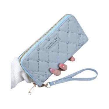 Imagem de Carteira Feminina De Couro PU Em Cor Sólida Com Bordado, Bolsa De Verã