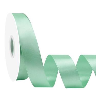 Imagem de Simplegoal Fita de cetim verde sálvia dupla face 2,5 cm x 50 metros fitas de poliéster verde sálvia para embrulho de presente fita de tecido para artesanato, buquê de flores, costura, artes, decoração