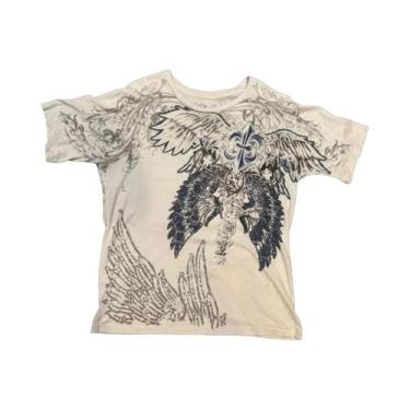 Imagem de Camiseta Masculina De Verão Com Estampa De Caveira E Asa De Anjo, Gola