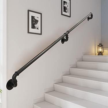 Imagem de DKXCOSQ Kit de trilho de apoio externo de metal preto de 80 cm para escadas internas e externas, montagem na parede, 1 m, 1,5 m, 2 m, 2,5 m, 3 m, opções