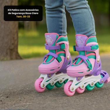 Imagem de Kit Patins Infantil Feminino Rosa 2 em 1 Ajustável 3033 Com Capacete K