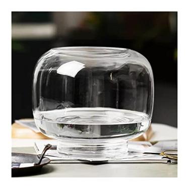 Imagem de WUHUQN Vaso de flores simples vasos de cor primária transparente redondo grande flores aquáticas arranjo de flores sala de estar decoração de mesa de chá vaso de flores secas para arranjo floral