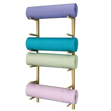 Imagem de SGeneE Organizador de tapete de ioga de 6 níveis, suporte de armazenamento de rolo de espuma de metal, suporte de exibição de pilates/tapetes de exercícios, adequado para casa/academia/sala de treino