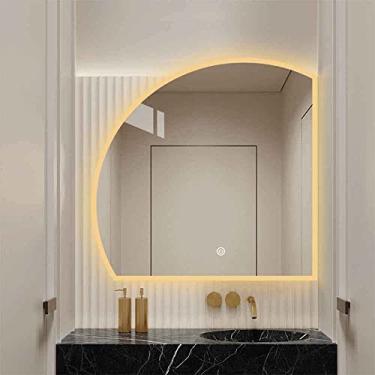 Imagem de Espelho de parede para banheiro, 50 ~ 101 cm meia lua regulável espelho de banheiro espelho de montagem de parede inteligente com luz de escurecimento de 3 cores espelho decorativo anti-neblina