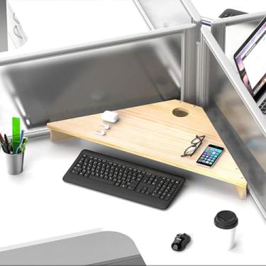Imagem de Suporte de monitor de canto organizador de monitor de canto para teclado de armazenamento, suporte de laptop triangular para sala de estudo em casa/escritório, elevador de tela de madeira maciça para