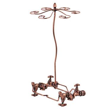 Imagem de U5GAAALPPQ9 Suporte de metal para garrafa de vinho e vidro, suporte de exibição, design de torneira, bancada, suporte para copos de vinho, 6 ganchos para mesa independente, cabide organizador de