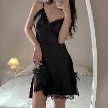 Imagem de Camisola Sexy De Renda Com Decote Em V E Sem Mangas Para Mulheres Com 