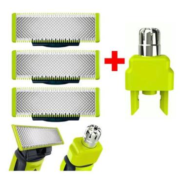 Imagem de 03 Lâminas Refil + Aparador Nasal Para Oneblade Philips - Replace One