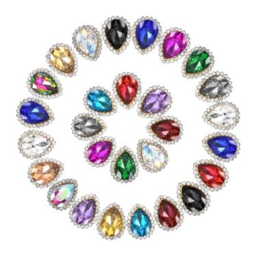 Imagem de PATIKIL Strass costurado de 1,3 cm, 50 peças, gota de lágrima, cristal, pedras, pedras, metal, flatback para artesanato, sapatos, roupas, brincos, cinto, costura, decoração, multicolorida
