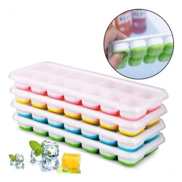 Imagem de Forma de Gelo Silicone com Tampa Cubos Fácil Remoção Reutilizável - Pl