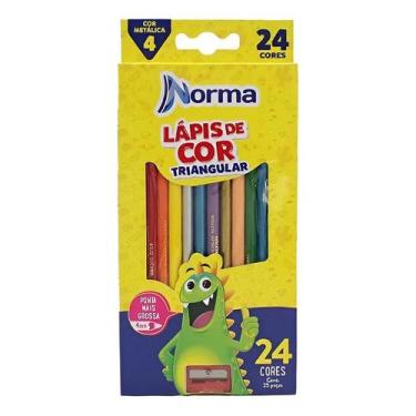 Imagem de Lápis de Cor Triangular com Apontador 24 Cores - Norma - Tendtudo
