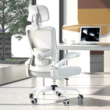 Imagem de Zeonsit Cadeira de escritório ergonômica, cadeira de mesa de malha com encosto alto com suporte lombar ajustável e encosto de cabeça, apoio de braço flip-up, cadeiras de tarefas de computador para