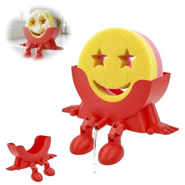 Imagem de AUREHEN Bonito suporte de esponja suspenso com drenagem e pernas, suporte de pia engraçado impresso em 3D para esponjas redondas, organizador de borda de pia de cozinha estética, decoração de bancada